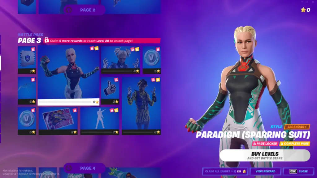 paradigm sparring suit fortnite battle pass rewards