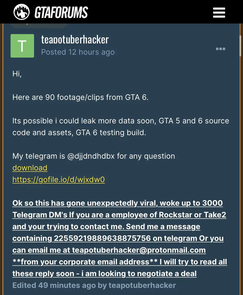 teapotuberhacker gta vi leaks