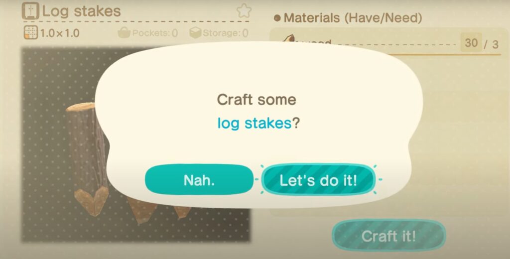 how to craft log stakes in animal crossing