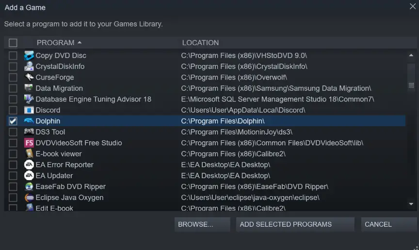 add a non-steam game dolphin