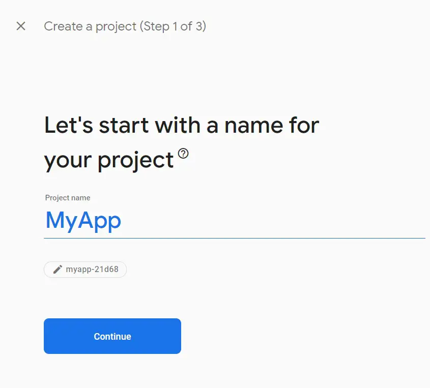 firebase create project