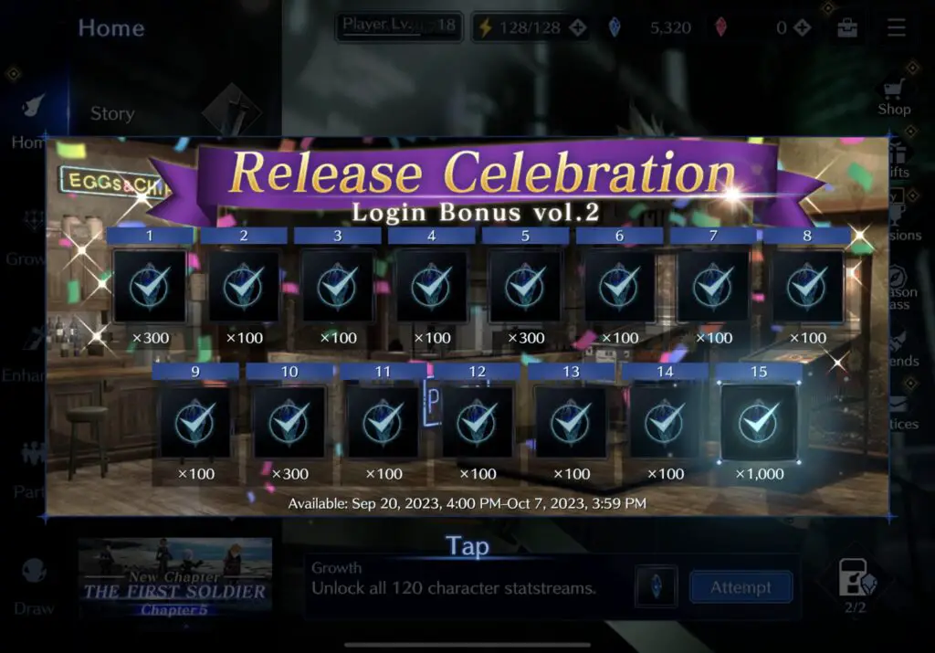 ffvii ever crisis log in bonus