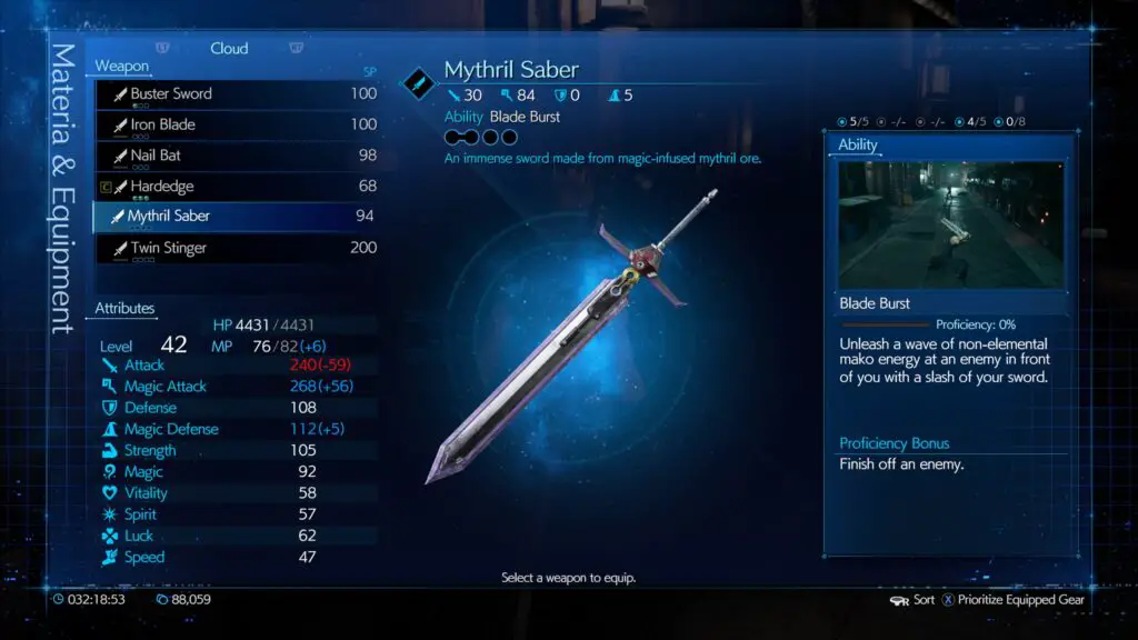 mythril saber ff7 remake