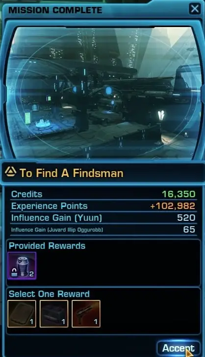 to find a findsmen quest rewards swtor